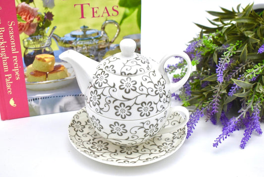 Tea For One Gift Set. Retro Boho Art, Spellbinders Flowers Teapot and Teacup