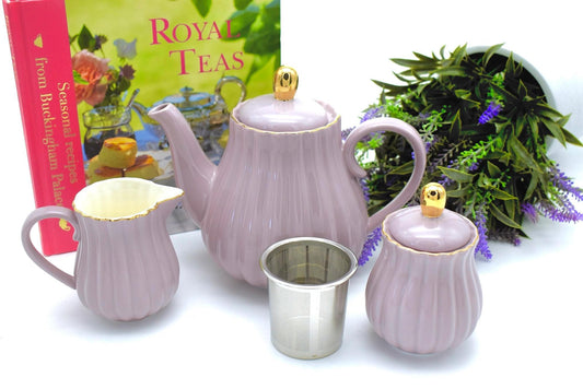 Timeless Beauty Lavender Tea Coffee Pot, Sugar Bowl, Creamer
