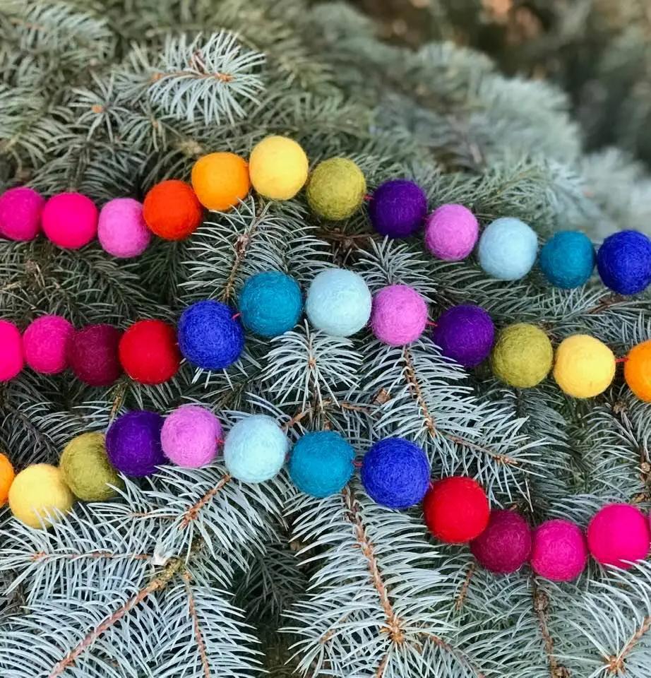 Rainbow Felt Garland Balls