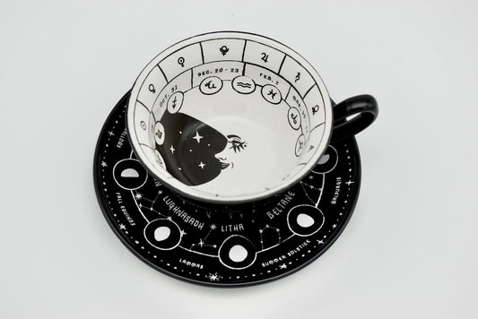 Cosmic Astrological Signs Black Teacup and Saucer