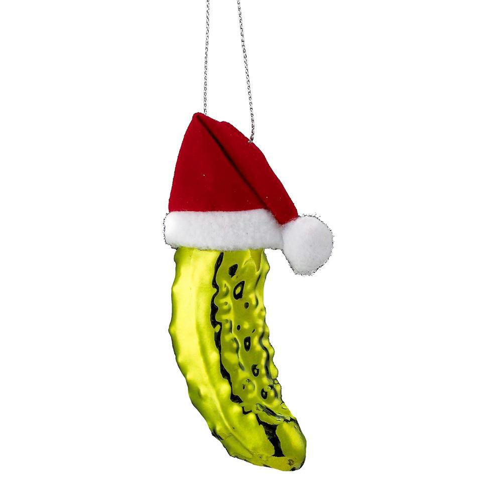 4.25"Noble Gems Pickle in Santa Hat Ornament