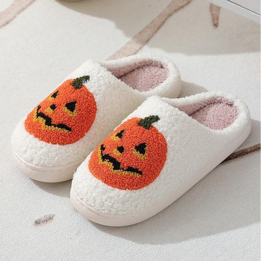 Halloween Pumpkin Jack O Lantern Slippers - White