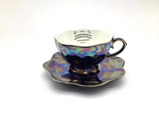 Ouija Board Witch Black Iridescent Teacup and Saucer